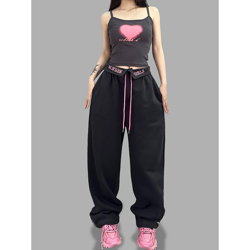 ROKBBK-K/Rokbbk-K Street Dance Fashion Brand Charcoal Gray Waist-Turning SportshiphopSuit Women's Jazz Sports Trousers