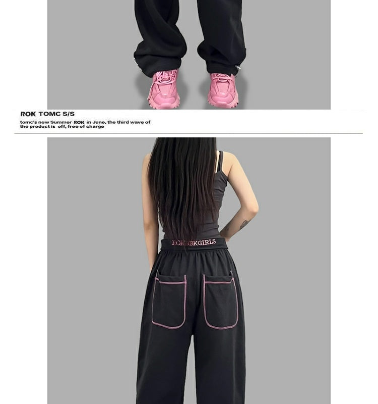ROKBBK-K/Rokbbk-K Street Dance Fashion Brand Charcoal Gray Waist-Turning SportshiphopSuit Women's Jazz Sports Trousers