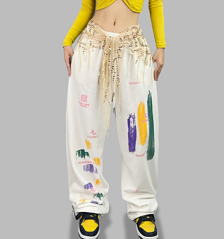 ROKBBK－K/Rokbbk-K Hip Hop Fashion Brand Colorful Cherry Blossom JazzhiphopSuit Women's Dancing Sports Trousers Tide