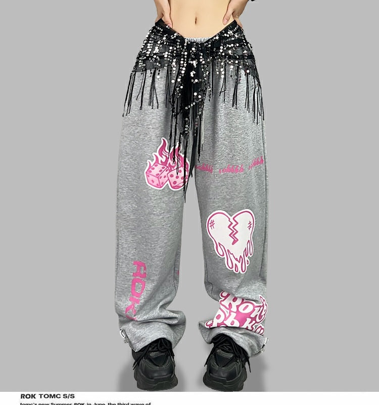 ROKBBK－K/Rokbbk-K Street Dance Fashion Brand Dice Printing Dancing JazzjazzTrousers Women's Sports Suit Clothing