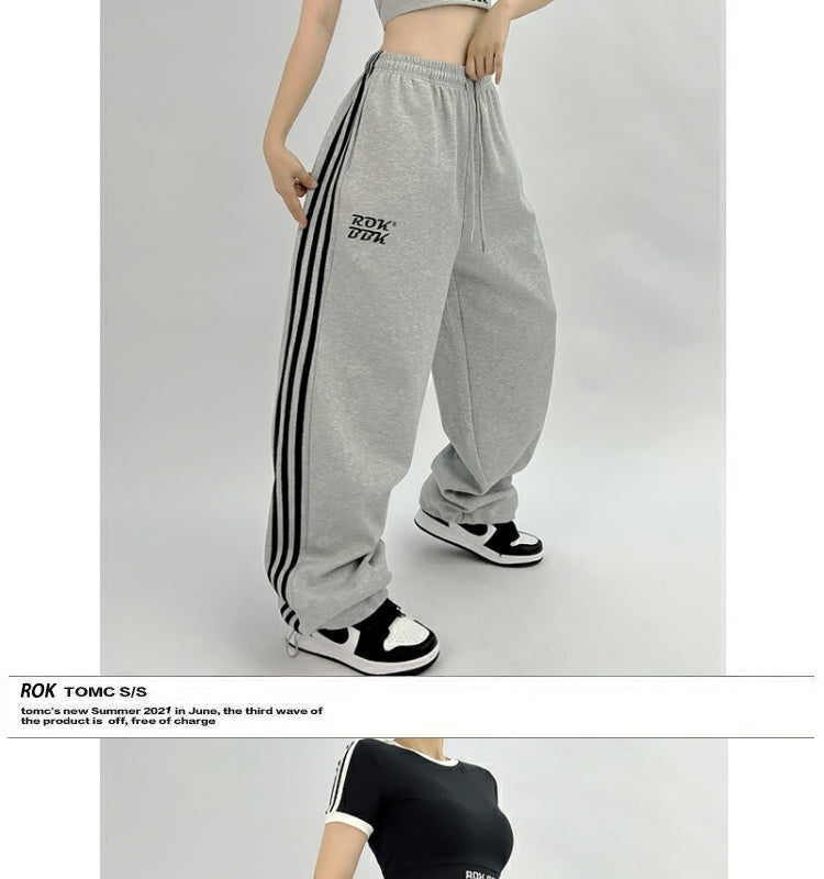 ROKBBK-K/Rokbbk-K Street DancehiphopThree-Stripe Track Pants Jazz DancejazzWomen's Black and White Pants