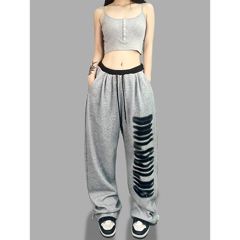 ROKBBK-K/Rokbbk-K Street Dance Fashion Brand JazzhiphopPrinted Gray Trousers Women's Dancing Track Sweatpants Tide