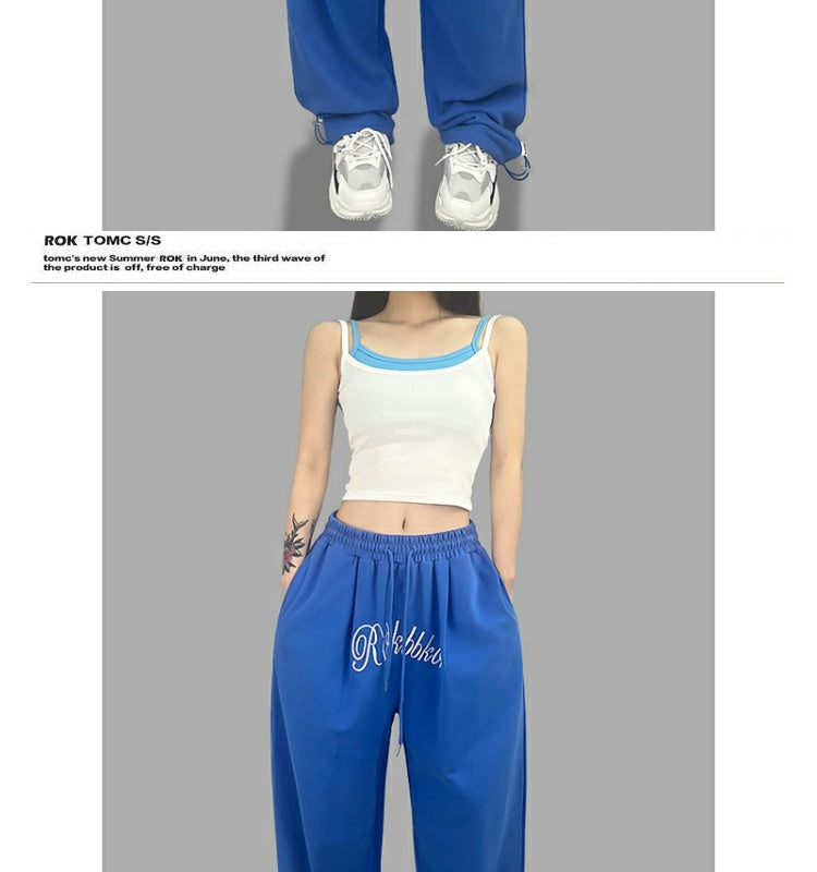 ROKBBK-K/Rokbbk-K Street Dance Fashion Brand Sapphire Blue Embroidery DancinghiphopWomen's Sweatpants JazzjazzSports Pants