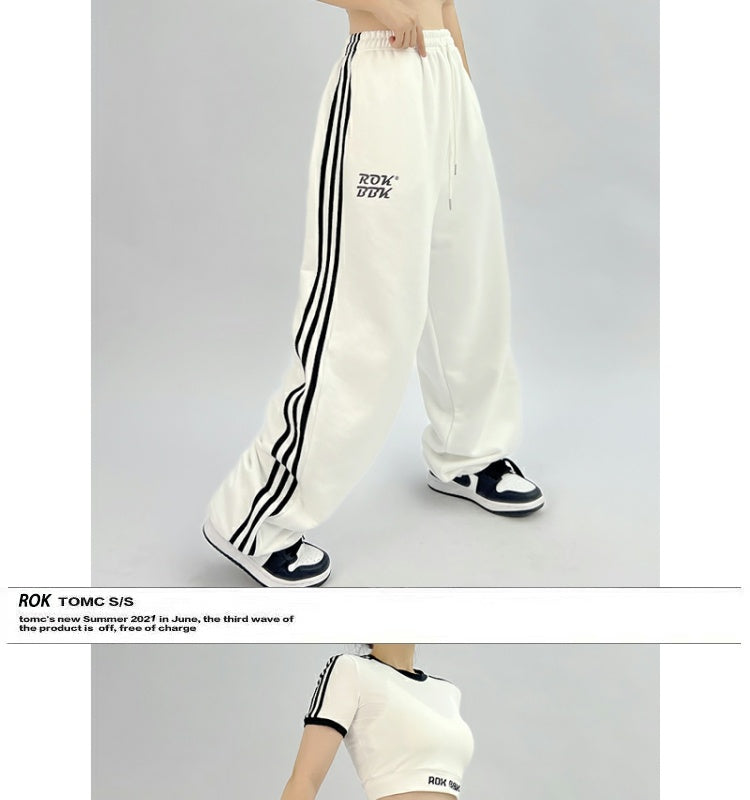 ROKBBK-K/Rokbbk-K Street DancehiphopThree-Stripe Track Pants Jazz DancejazzWomen's Black and White Pants