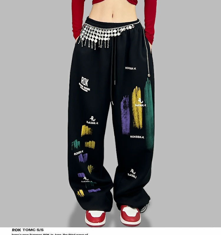 ROKBBK－K/Rokbbk-K Hip Hop Fashion Brand Colorful Cherry Blossom JazzhiphopSuit Women's Dancing Sports Trousers Tide