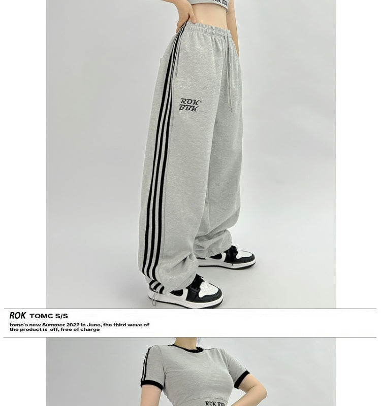ROKBBK-K/Rokbbk-K Street DancehiphopThree-Stripe Track Pants Jazz DancejazzWomen's Black and White Pants