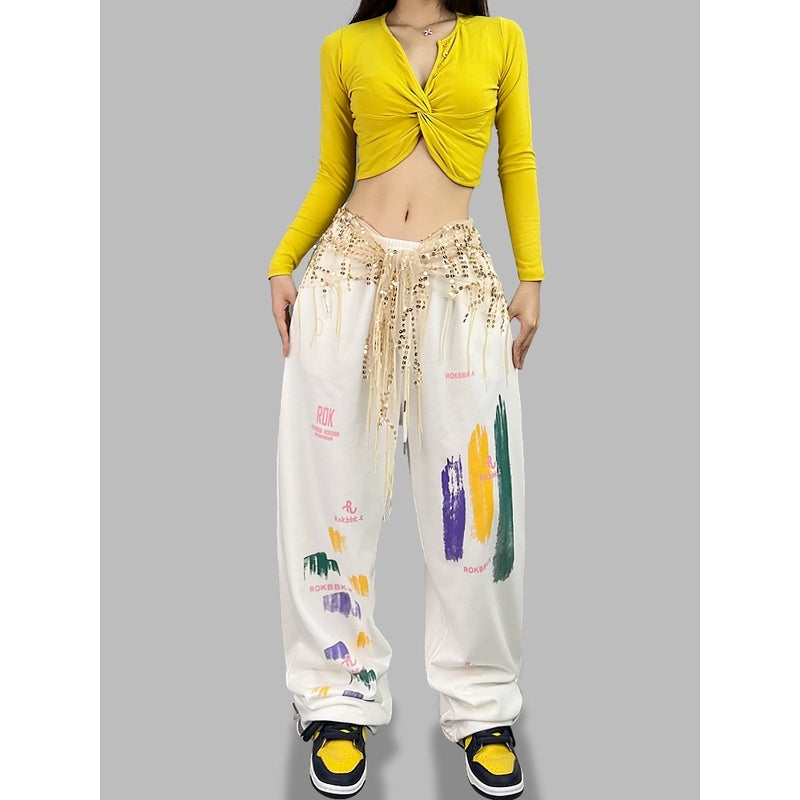 ROKBBK－K/Rokbbk-K Hip Hop Fashion Brand Colorful Cherry Blossom JazzhiphopSuit Women's Dancing Sports Trousers Tide