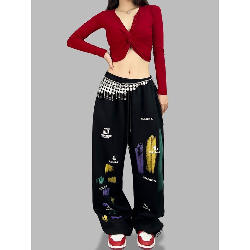 ROKBBK－K/Rokbbk-K Hip Hop Fashion Brand Colorful Cherry Blossom JazzhiphopSuit Women's Dancing Sports Trousers Tide