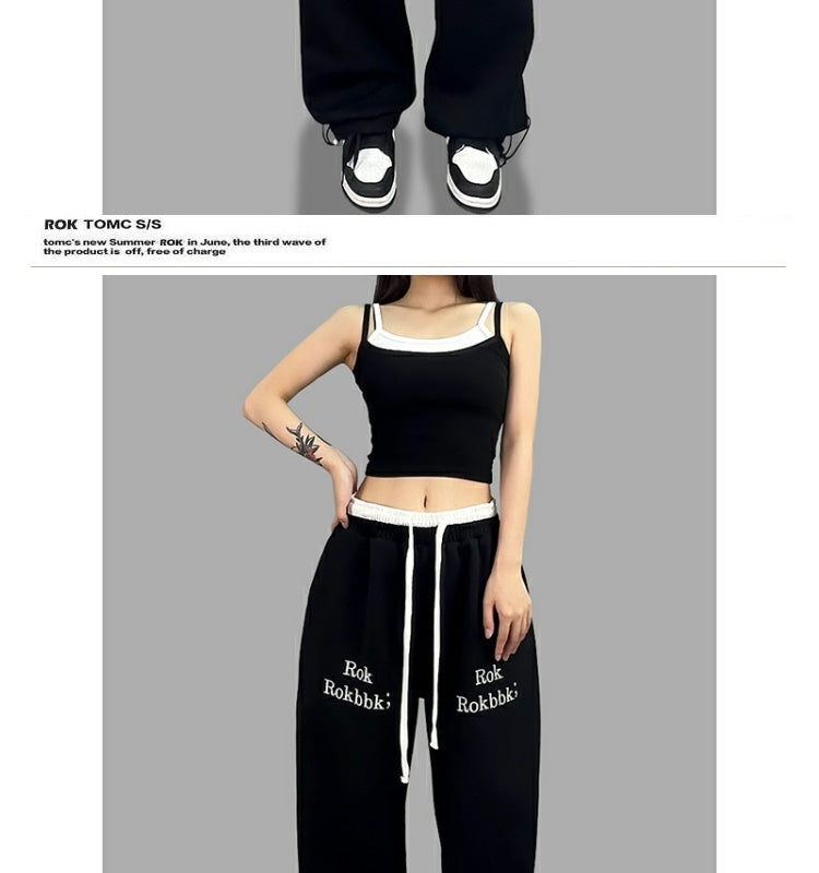 ROKBBK-K/Rokbbk-K Street Dance Fashion Brand Jazz DancejazzDouble Waist Printed TrousershiphopWomen's Sports Suit