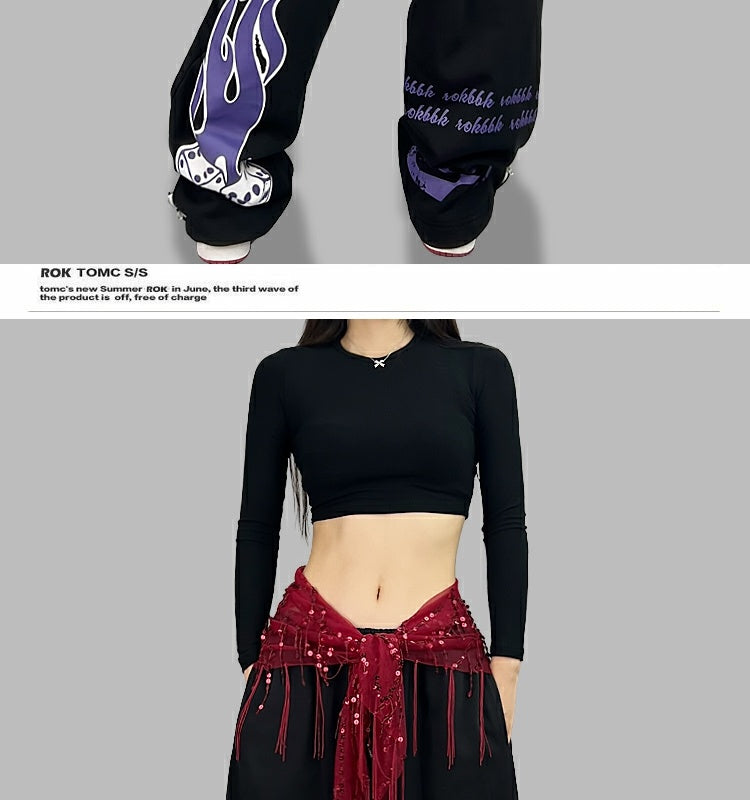 ROKBBK－K/Rokbbk-K Street Dance Fashion Brand Dice Printing Dancing JazzjazzTrousers Women's Sports Suit Clothing