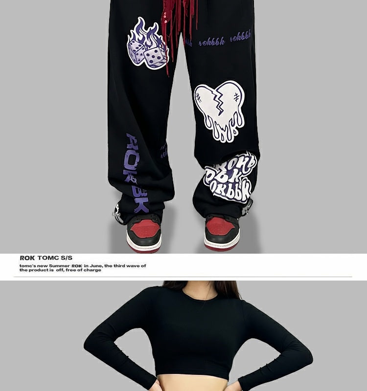 ROKBBK－K/Rokbbk-K Street Dance Fashion Brand Dice Printing Dancing JazzjazzTrousers Women's Sports Suit Clothing