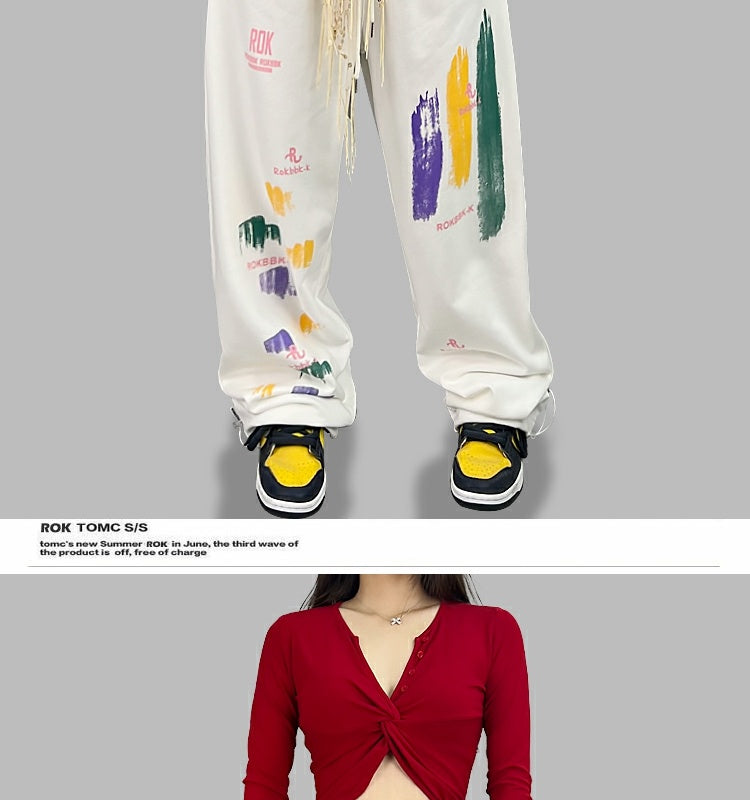 ROKBBK－K/Rokbbk-K Hip Hop Fashion Brand Colorful Cherry Blossom JazzhiphopSuit Women's Dancing Sports Trousers Tide