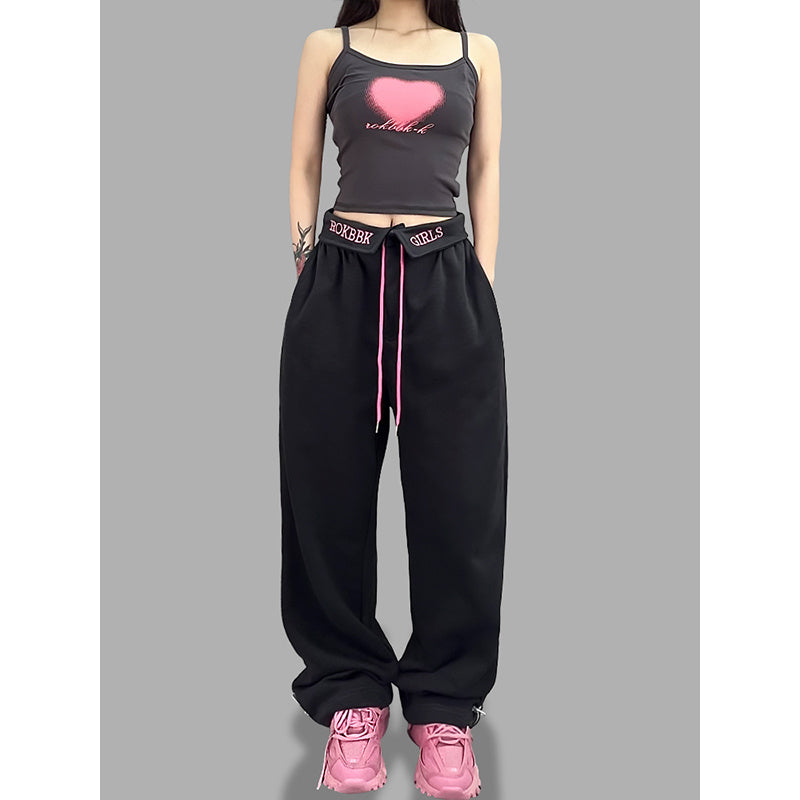 ROKBBK-K/Rokbbk-K Street Dance Fashion Brand Charcoal Gray Waist-Turning SportshiphopSuit Women's Jazz Sports Trousers