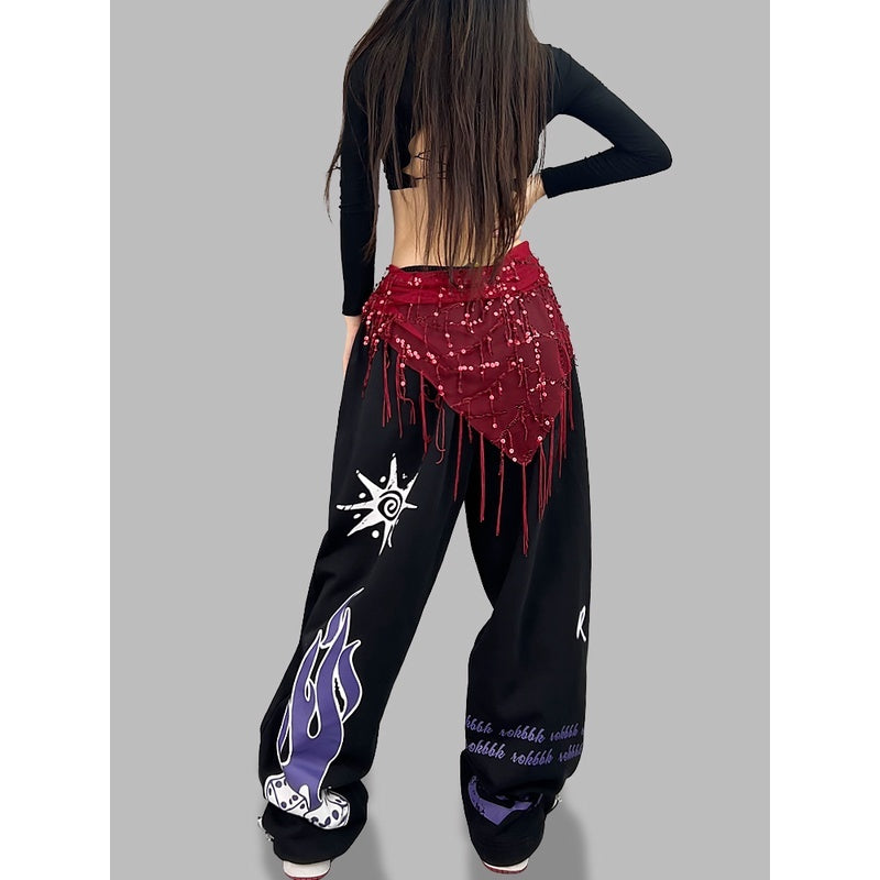ROKBBK－K/Rokbbk-K Street Dance Fashion Brand Dice Printing Dancing JazzjazzTrousers Women's Sports Suit Clothing