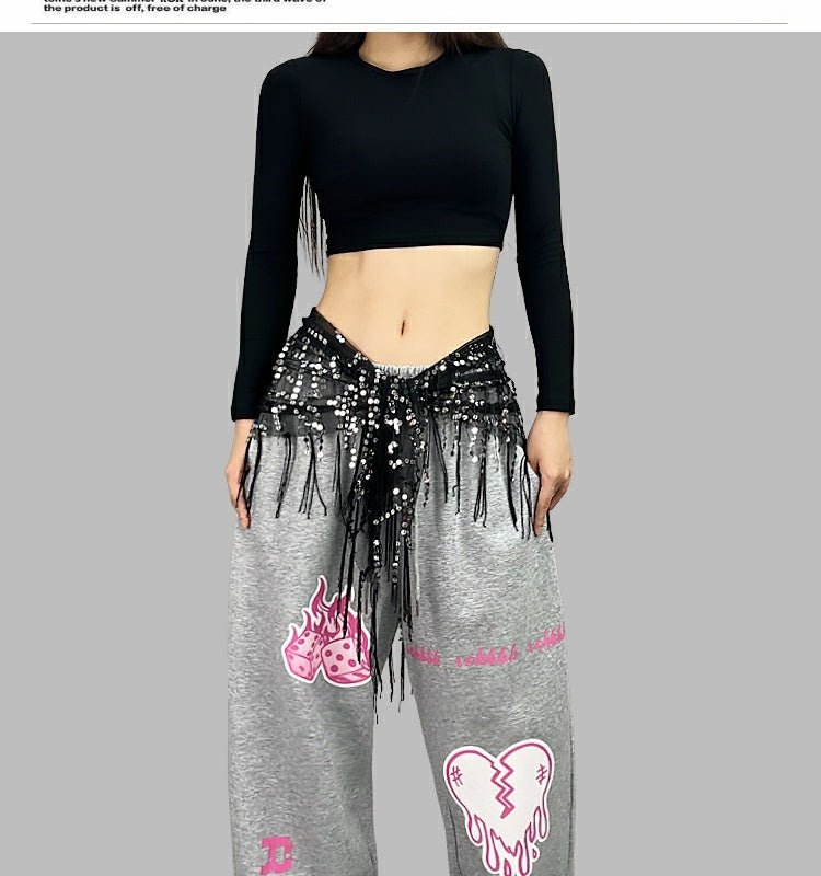 ROKBBK－K/Rokbbk-K Street Dance Fashion Brand Dice Printing Dancing JazzjazzTrousers Women's Sports Suit Clothing