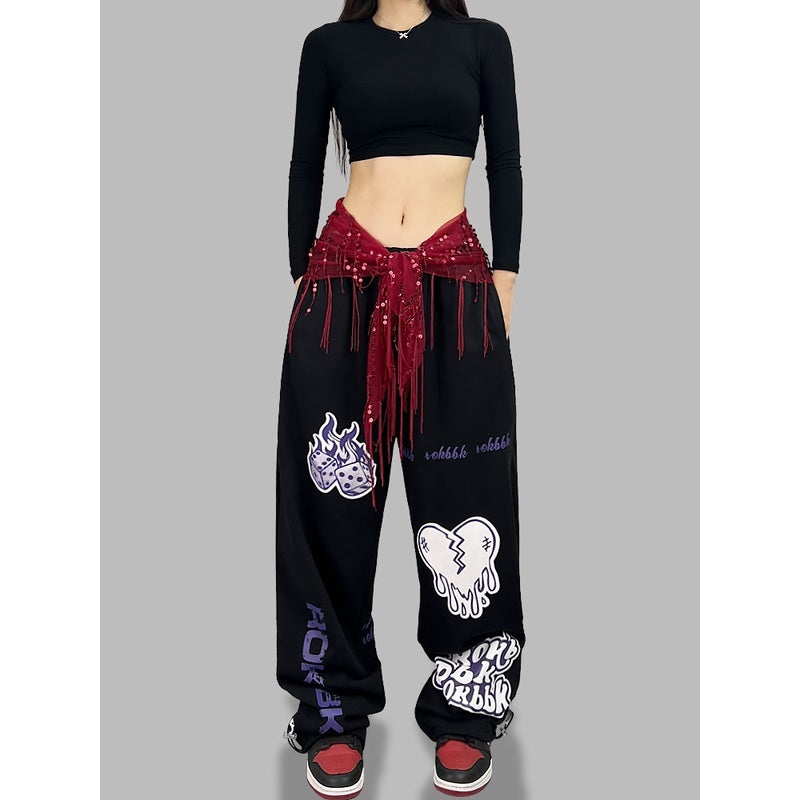 ROKBBK－K/Rokbbk-K Street Dance Fashion Brand Dice Printing Dancing JazzjazzTrousers Women's Sports Suit Clothing