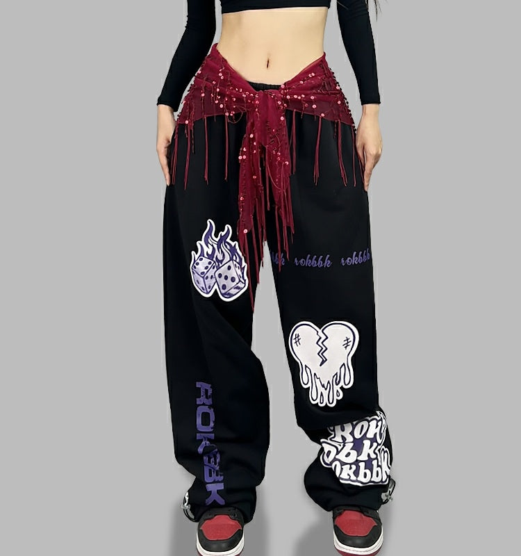 ROKBBK－K/Rokbbk-K Street Dance Fashion Brand Dice Printing Dancing JazzjazzTrousers Women's Sports Suit Clothing