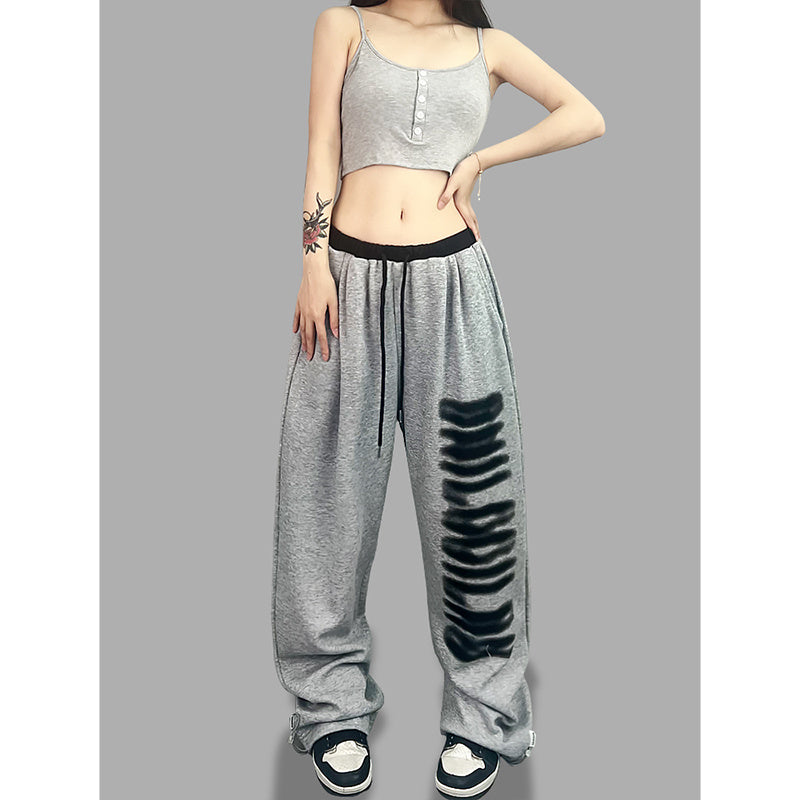 ROKBBK-K/Rokbbk-K Street Dance Fashion Brand JazzhiphopPrinted Gray Trousers Women's Dancing Track Sweatpants Tide