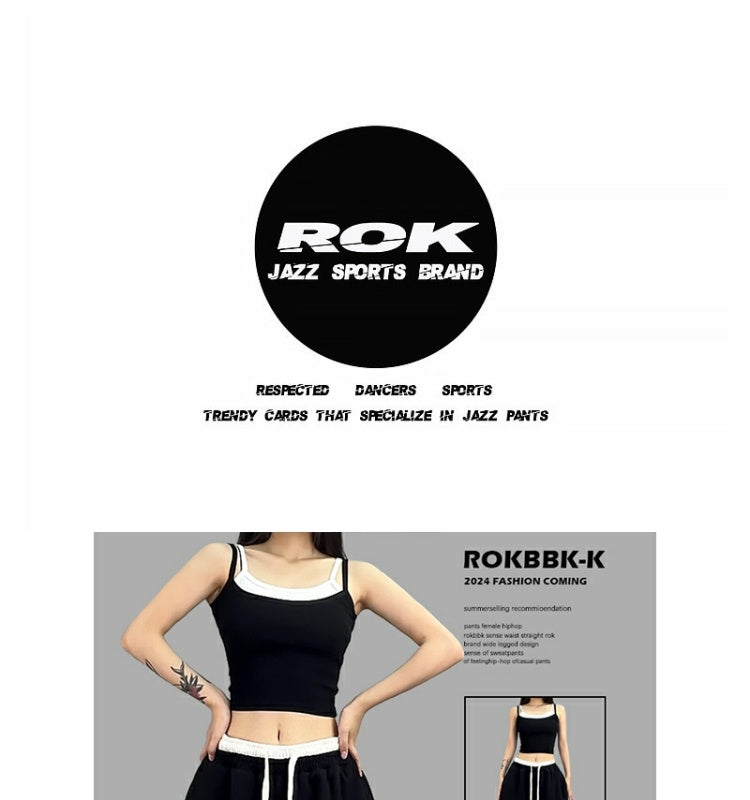 ROKBBK-K/Rokbbk-K Street Dance Fashion Brand Jazz DancejazzDouble Waist Printed TrousershiphopWomen's Sports Suit