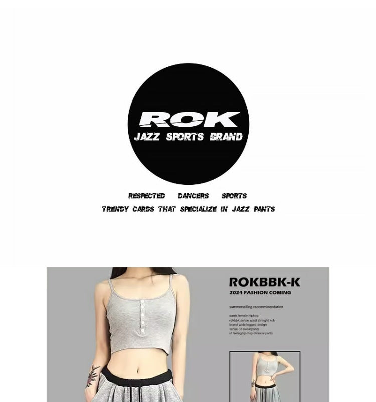 ROKBBK-K/Rokbbk-K Street Dance Fashion Brand JazzhiphopPrinted Gray Trousers Women's Dancing Track Sweatpants Tide