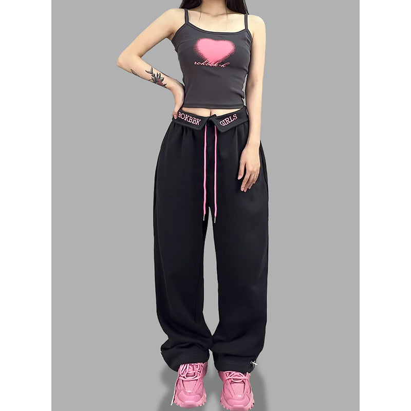 ROKBBK-K/Rokbbk-K Street Dance Fashion Brand Charcoal Gray Waist-Turning SportshiphopSuit Women's Jazz Sports Trousers