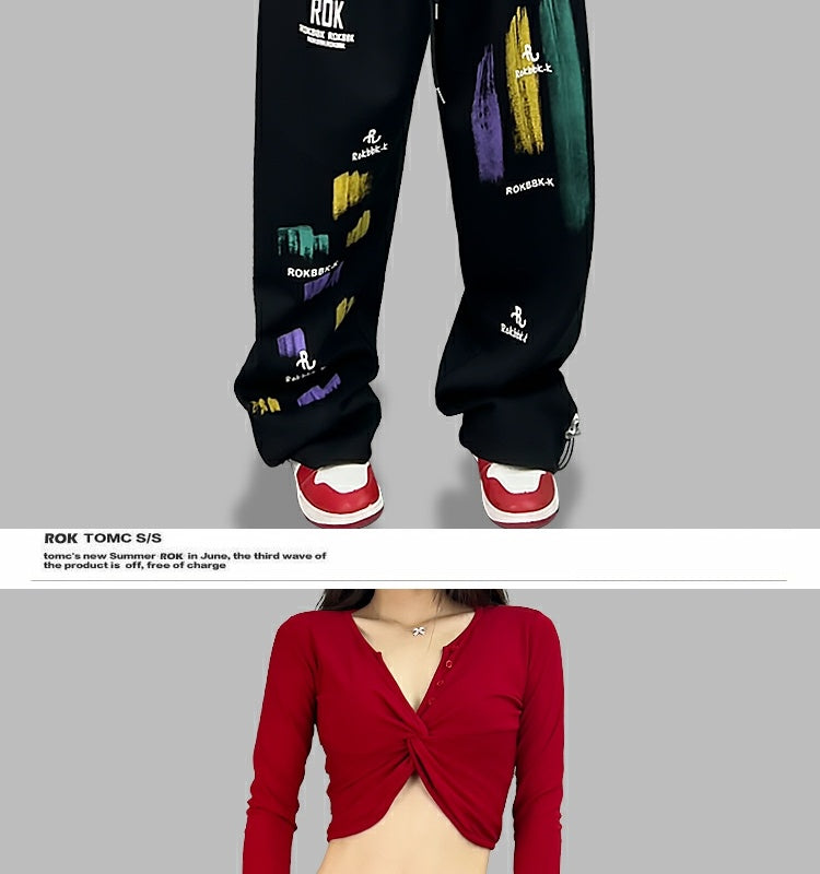 ROKBBK－K/Rokbbk-K Hip Hop Fashion Brand Colorful Cherry Blossom JazzhiphopSuit Women's Dancing Sports Trousers Tide