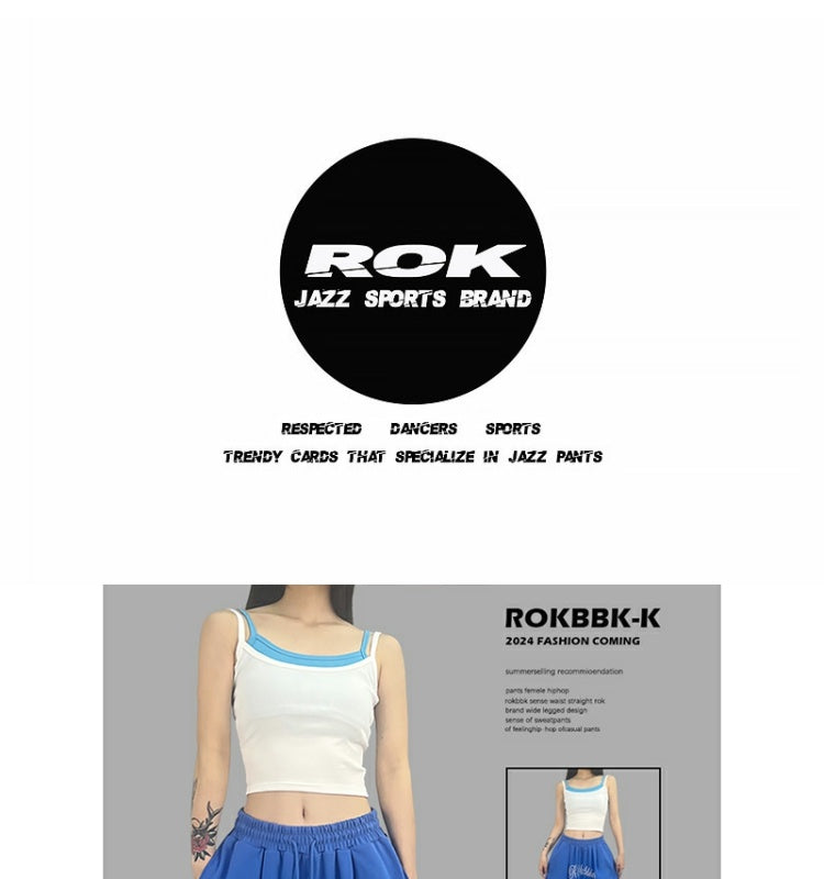 ROKBBK-K/Rokbbk-K Street Dance Fashion Brand Sapphire Blue Embroidery DancinghiphopWomen's Sweatpants JazzjazzSports Pants