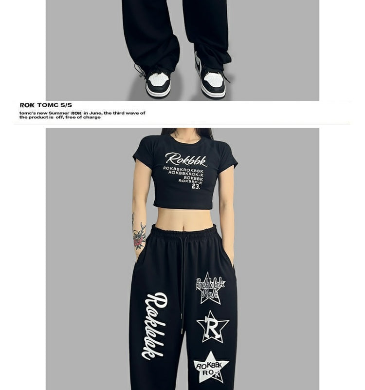 ROKBBK-K/Rokbbk-K Street Dance Fashion Brand JazzhiphopDance Letter PrintingjazzDancing Sports Pants Female
