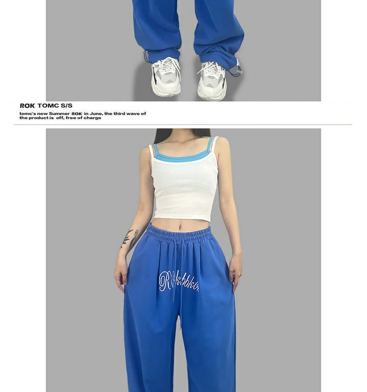 ROKBBK-K/Rokbbk-K Street Dance Fashion Brand Sapphire Blue Embroidery DancinghiphopWomen's Sweatpants JazzjazzSports Pants