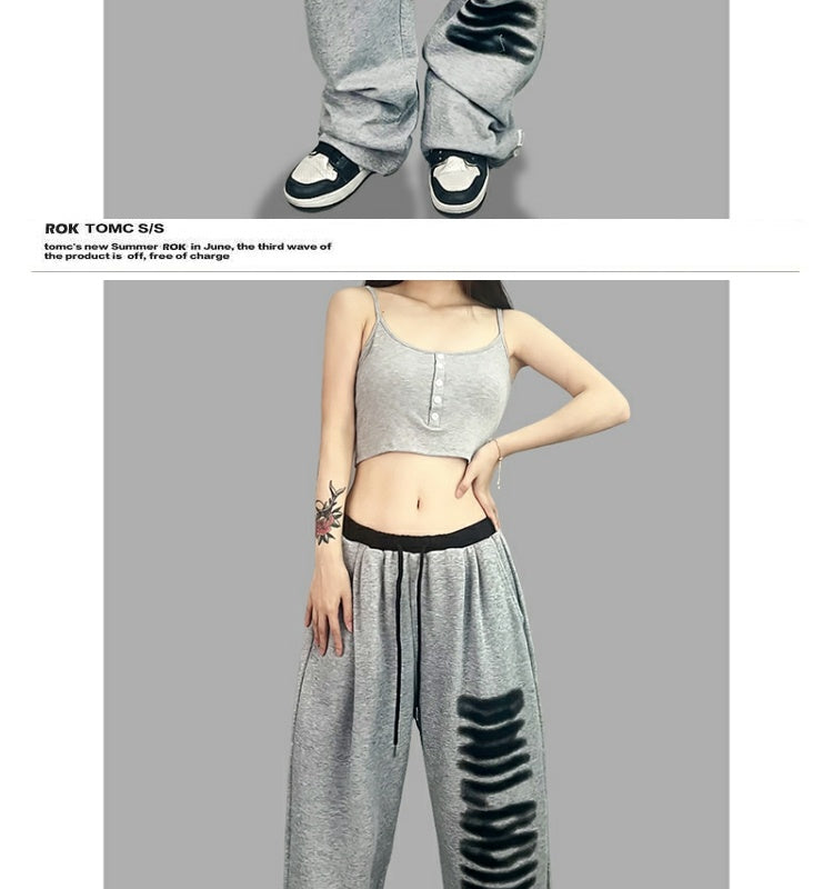 ROKBBK-K/Rokbbk-K Street Dance Fashion Brand JazzhiphopPrinted Gray Trousers Women's Dancing Track Sweatpants Tide