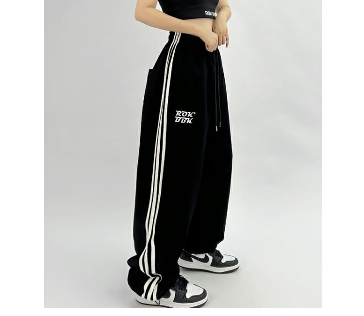 ROKBBK-K/Rokbbk-K Street DancehiphopThree-Stripe Track Pants Jazz DancejazzWomen's Black and White Pants