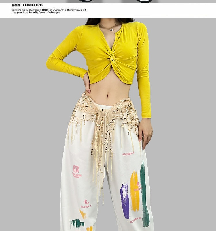 ROKBBK－K/Rokbbk-K Hip Hop Fashion Brand Colorful Cherry Blossom JazzhiphopSuit Women's Dancing Sports Trousers Tide