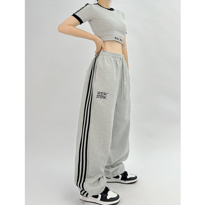 ROKBBK-K/Rokbbk-K Street DancehiphopThree-Stripe Track Pants Jazz DancejazzWomen's Black and White Pants