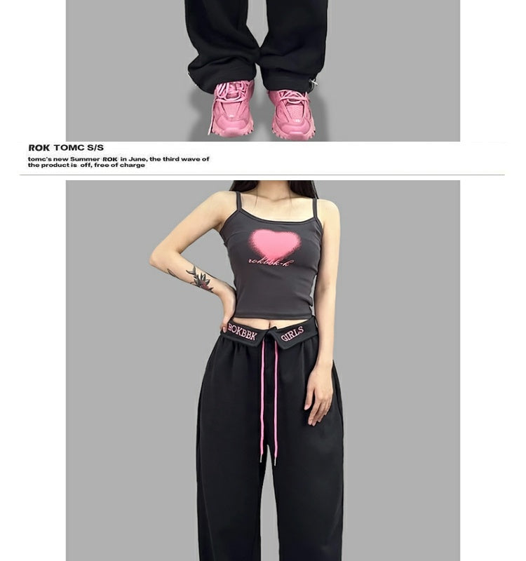 ROKBBK-K/Rokbbk-K Street Dance Fashion Brand Charcoal Gray Waist-Turning SportshiphopSuit Women's Jazz Sports Trousers