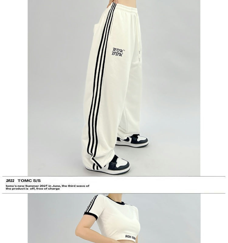 ROKBBK-K/Rokbbk-K Street DancehiphopThree-Stripe Track Pants Jazz DancejazzWomen's Black and White Pants
