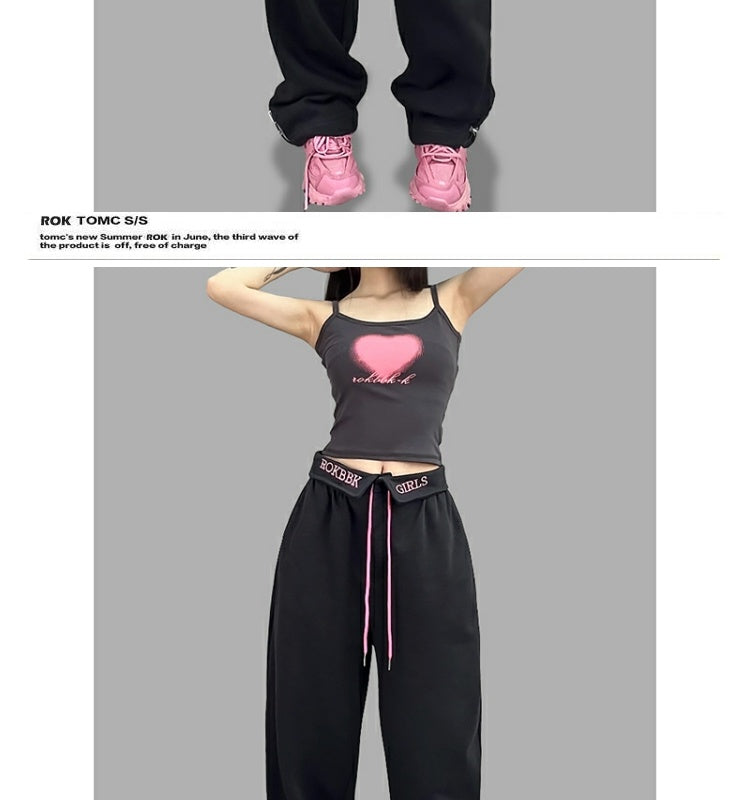 ROKBBK-K/Rokbbk-K Street Dance Fashion Brand Charcoal Gray Waist-Turning SportshiphopSuit Women's Jazz Sports Trousers