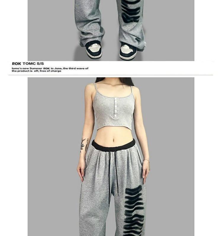 ROKBBK-K/Rokbbk-K Street Dance Fashion Brand JazzhiphopPrinted Gray Trousers Women's Dancing Track Sweatpants Tide
