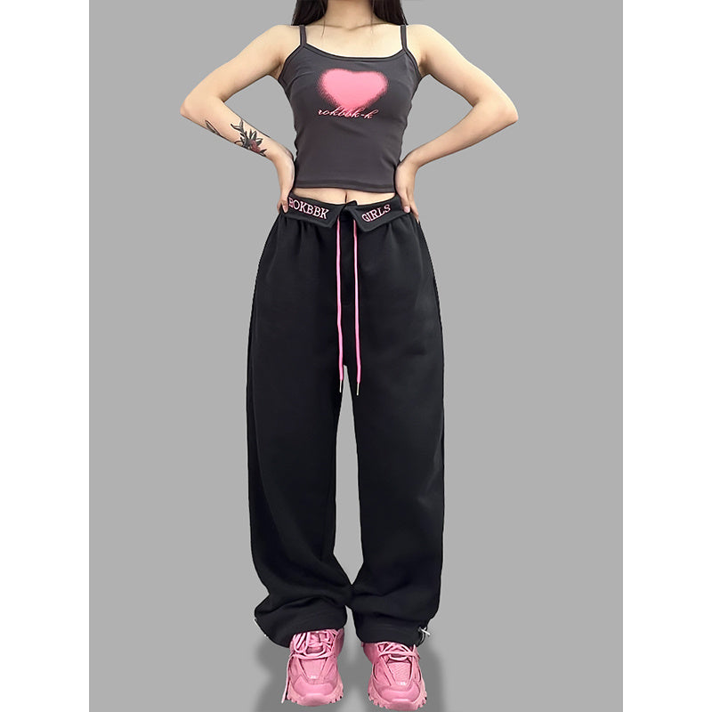 ROKBBK-K/Rokbbk-K Street Dance Fashion Brand Charcoal Gray Waist-Turning SportshiphopSuit Women's Jazz Sports Trousers