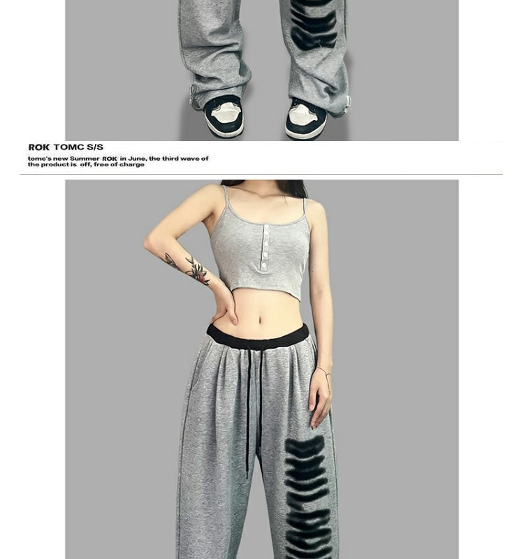 ROKBBK-K/Rokbbk-K Street Dance Fashion Brand JazzhiphopPrinted Gray Trousers Women's Dancing Track Sweatpants Tide