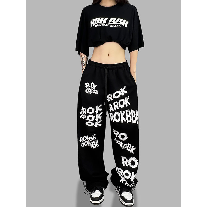 ROKBBK-K/Rokbbk-K Street Dance Fashion Brand Sports Style with Letters DancingjazzWomen's Trousers JazzhiphopSuit Tide