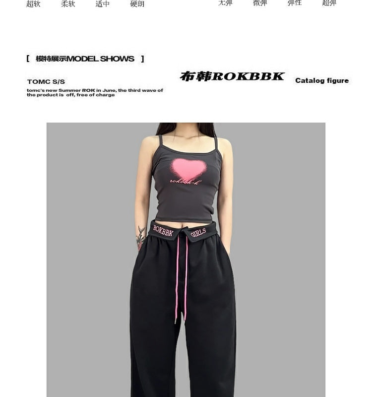 ROKBBK-K/Rokbbk-K Street Dance Fashion Brand Charcoal Gray Waist-Turning SportshiphopSuit Women's Jazz Sports Trousers
