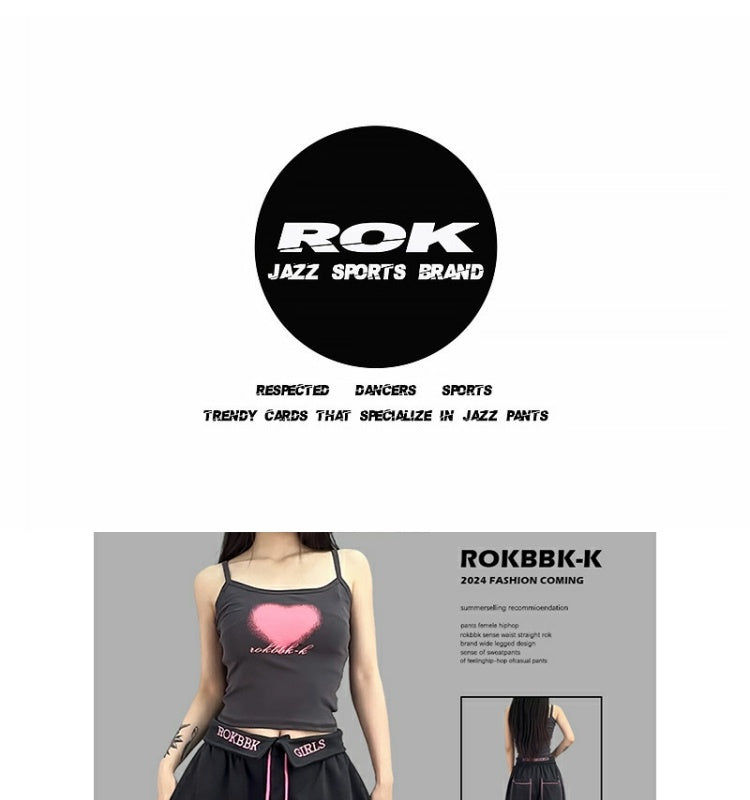 ROKBBK-K/Rokbbk-K Street Dance Fashion Brand Charcoal Gray Waist-Turning SportshiphopSuit Women's Jazz Sports Trousers