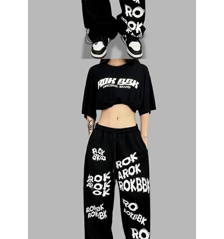 ROKBBK-K/Rokbbk-K Street Dance Fashion Brand Sports Style with Letters DancingjazzWomen's Trousers JazzhiphopSuit Tide