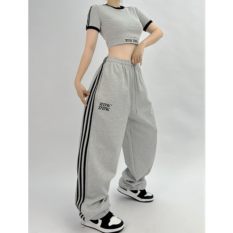 ROKBBK-K/Rokbbk-K Street DancehiphopThree-Stripe Track Pants Jazz DancejazzWomen's Black and White Pants