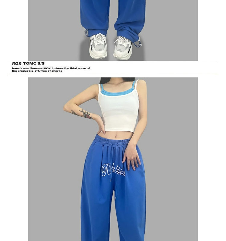 ROKBBK-K/Rokbbk-K Street Dance Fashion Brand Sapphire Blue Embroidery DancinghiphopWomen's Sweatpants JazzjazzSports Pants
