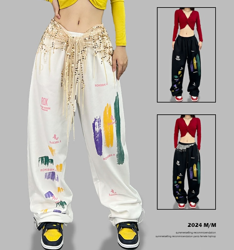 ROKBBK－K/Rokbbk-K Hip Hop Fashion Brand Colorful Cherry Blossom JazzhiphopSuit Women's Dancing Sports Trousers Tide