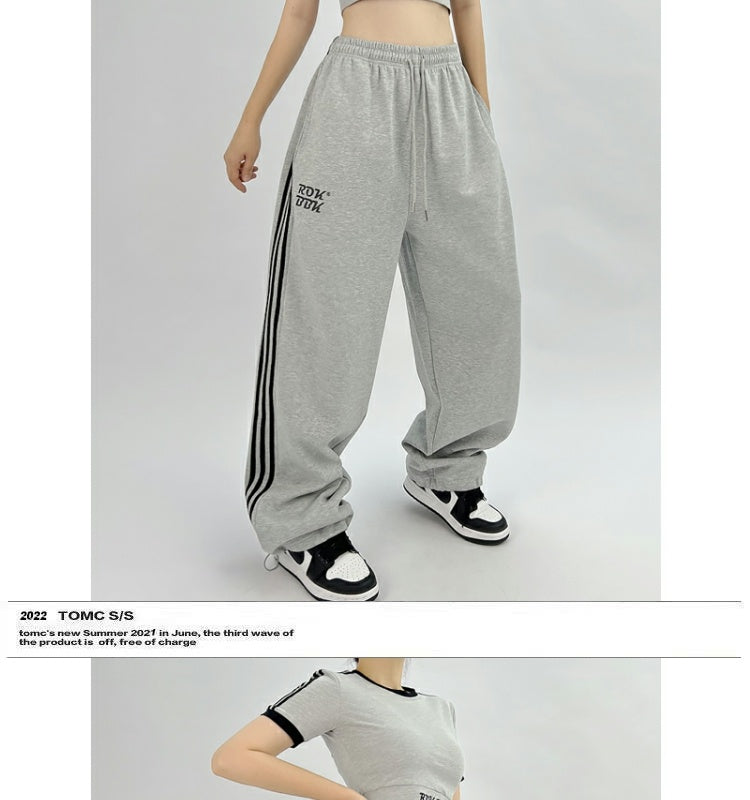 ROKBBK-K/Rokbbk-K Street DancehiphopThree-Stripe Track Pants Jazz DancejazzWomen's Black and White Pants