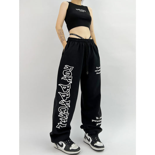 American Black Sweatpants Women's Loose Tappered Design Sense Niche Street Dance Hip-Hop Sweatpants Jazz Dance Pants National Fashion