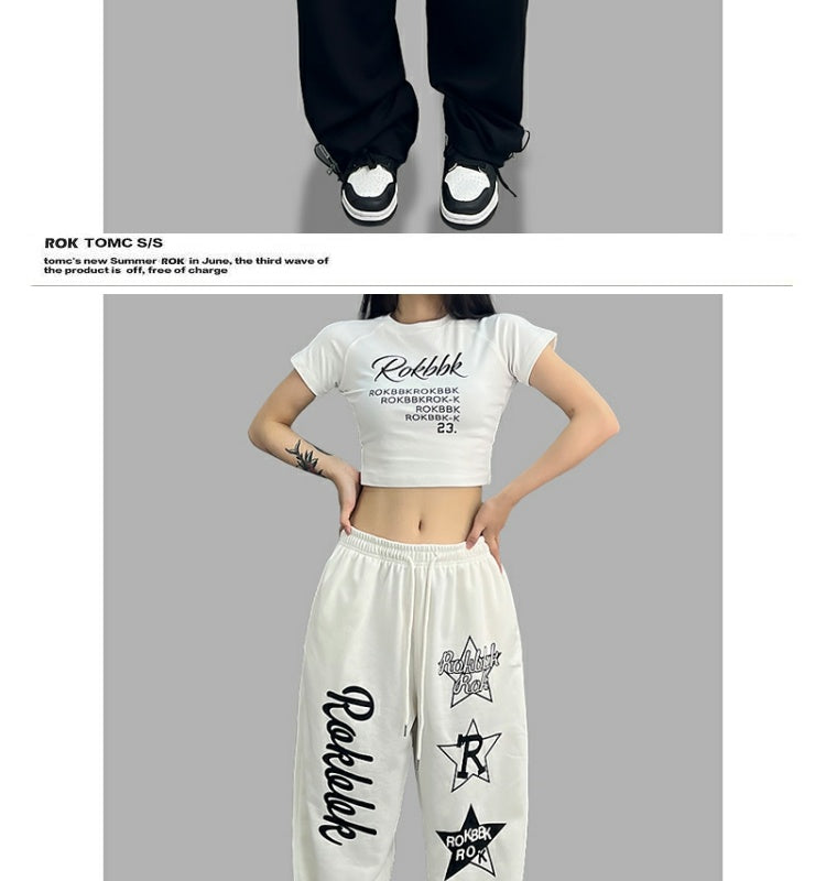 ROKBBK-K/Rokbbk-K Street Dance Fashion Brand JazzhiphopDance Letter PrintingjazzDancing Sports Pants Female