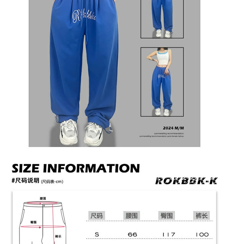 ROKBBK-K/Rokbbk-K Street Dance Fashion Brand Sapphire Blue Embroidery DancinghiphopWomen's Sweatpants JazzjazzSports Pants